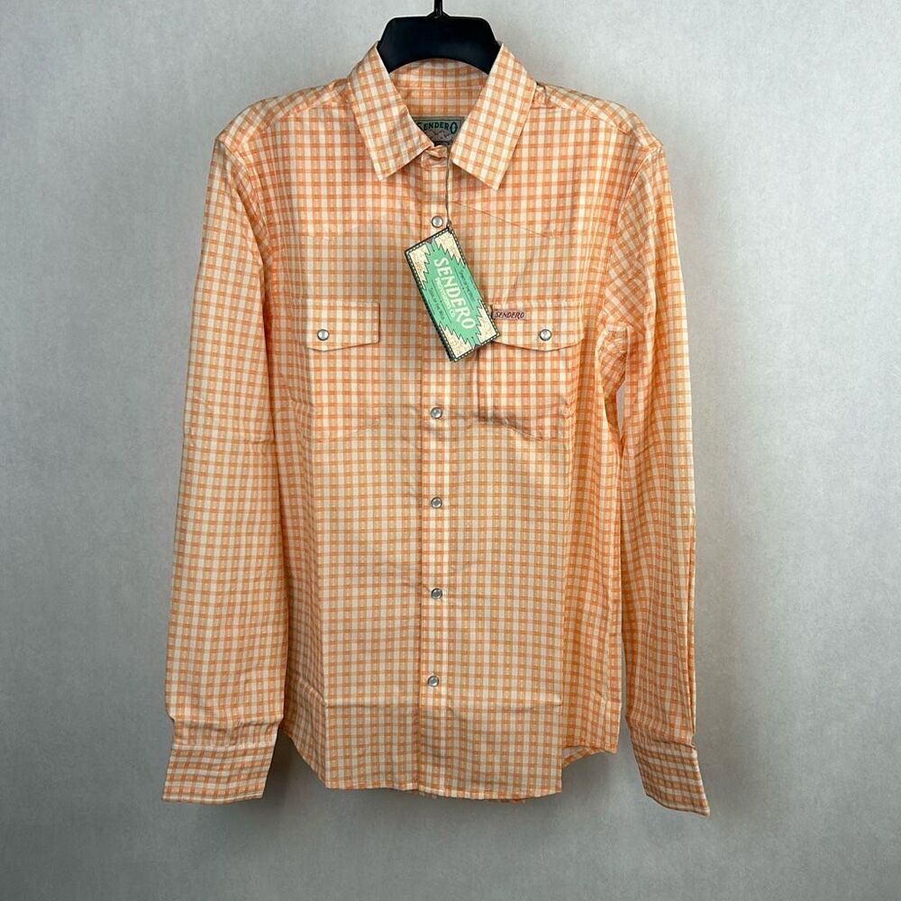 Sendero Provision Co Confluence Tech Shirt Sz XL Orange White Long Sleeve Snap B